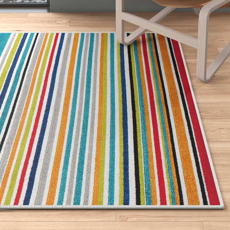 Bay Isle Home Strathaven Striped Turquoise Indoor / Outdoor Area Rug